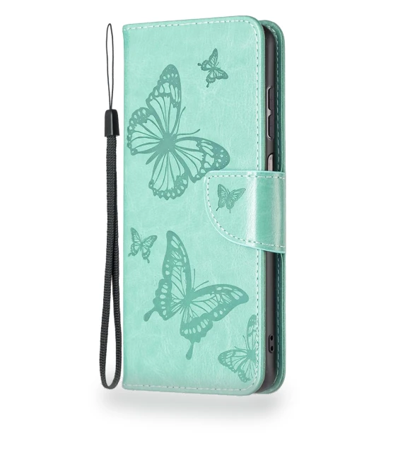 Butterfly Imprinted PU Leather+TPU Phone Case Wallet Stand Cover with Wrist Strap — Phone Accessories, Smartwatch 2025
