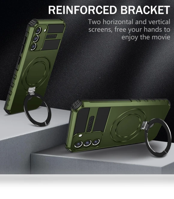 Magnetic PC+TPU Phone Case with Finger Grip and Kickstand — Phone Accessories, Smartwatch 2025