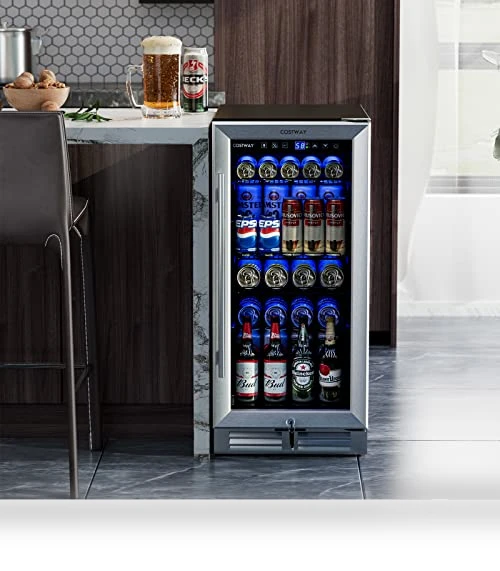 15 Inch Beverage Cooler Refrigerator — Mini Fridges, COSTWAY