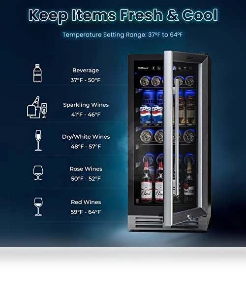 15 Inch Beverage Cooler Refrigerator — Mini Fridges, COSTWAY
