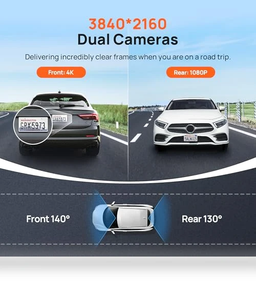 4K Dash Cam Front and Rear with STARVIS — Rearview Cameras for Cars, 70mai