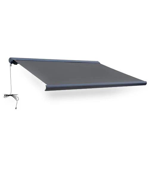 Full Cassette Motorized Retractable Patio Awning with LED Lights — Awnings, ALEKO