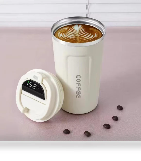 Insulated Stainless Steel Coffee Mug with Smart Display — Beverage Warmers, Factory Discount Outlet