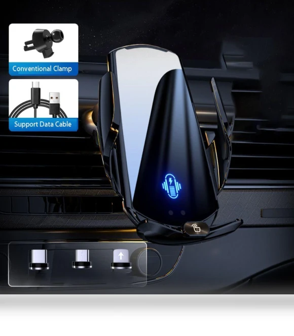 Wireless Car Charger with Automatic Touch Clamp — Dashboard Installation Kits, Optimized General