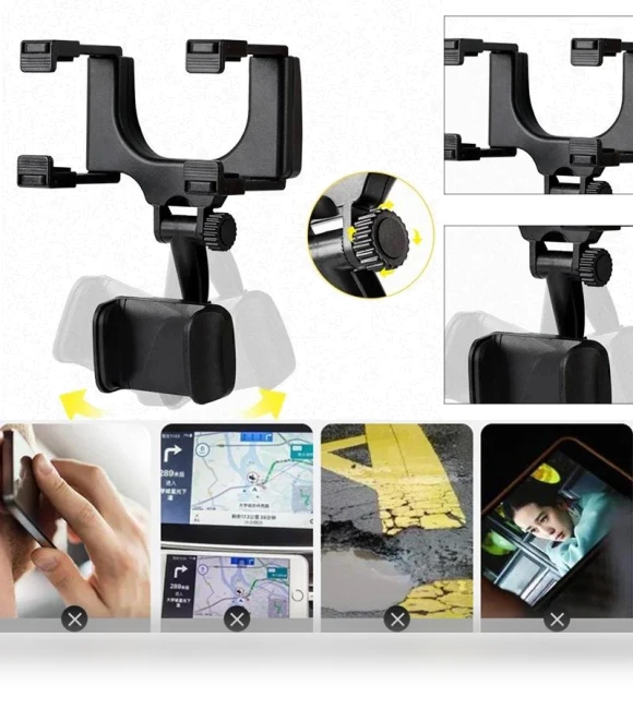 360° Car Mirror Telescopic Smart Phone Holder Mount — Dashboard Installation Kits, Auto Launcher