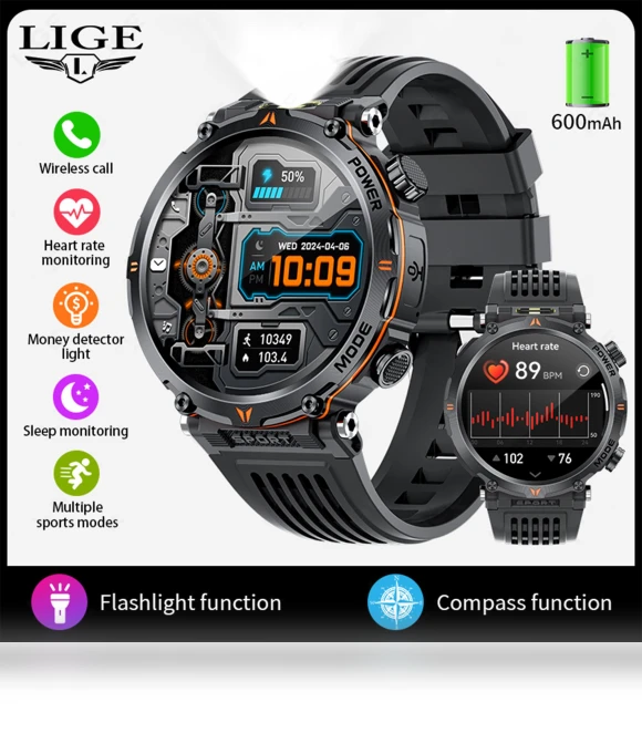 Men's Smart Watch with LED Flashlight — Smartwatches, LIGE