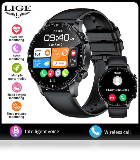 Smart Watch with Bluetooth Calls and Heart Rate Detection — Smartwatches, LIGE