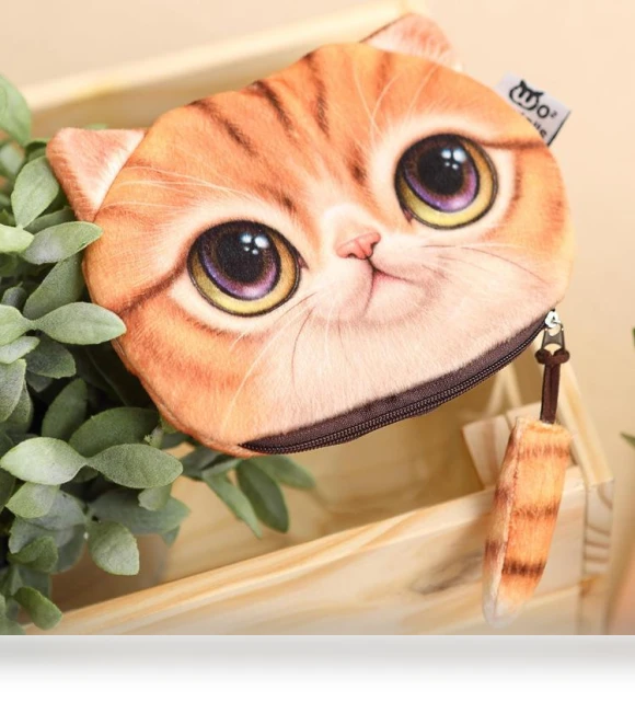 3D Cat Head Plush Coin Purse with Tail — Pillows, AI Supermarket