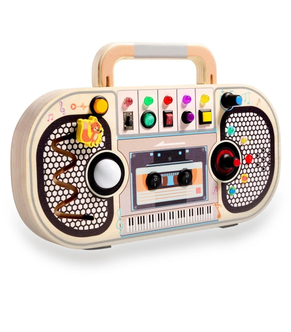Wooden Sensory Toy with Voice Recorder, Music, and LED Lights — Infant & Early Childhood Playthings, Perseverance
