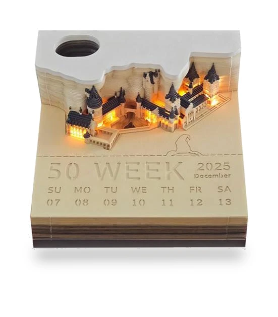 LED Illuminated Castle Desk Calendar 2025 with Touch Switch and Notepad — Desk Calendars, Stationeries