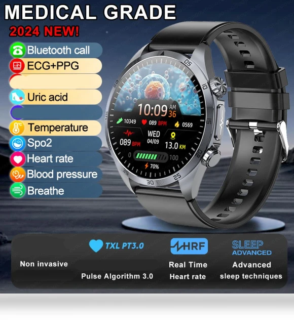 Smart Watch with ECG+PPG and Uric Acid Monitoring — Wearable Accessories, Zodvboz