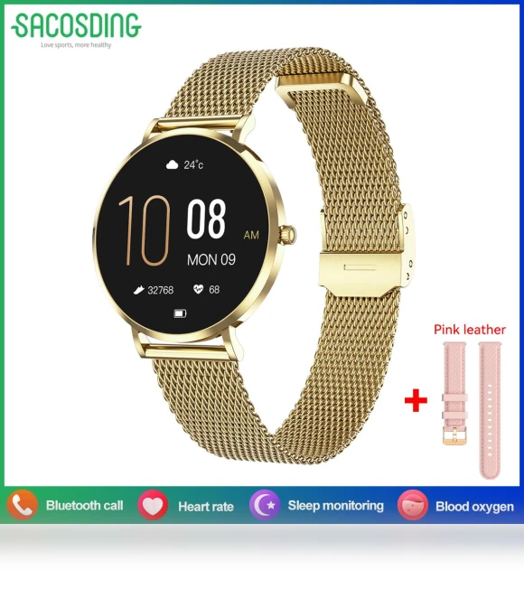 Ultra-Thin Fashionable Women's Smartwatch with AMOLED Display and Health Monitor — Wearable Accessories, SACOSDING