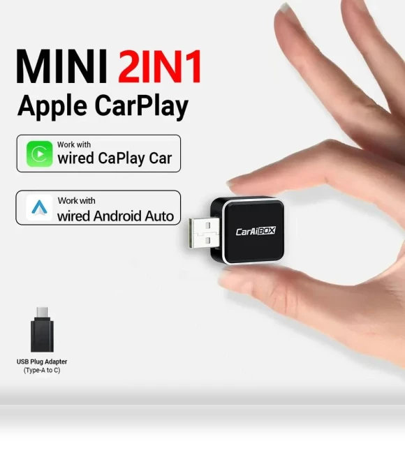 Wireless Android Auto CarPlay Small Adapter 2in1 AI Box Car Dongle — Phone Accessories, Simplistic Living Home