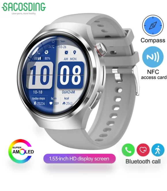 Smart Watch with NFC, Heart Rate Monitor, Bluetooth Calls, GPS — Wearable Accessories, SACOSDING