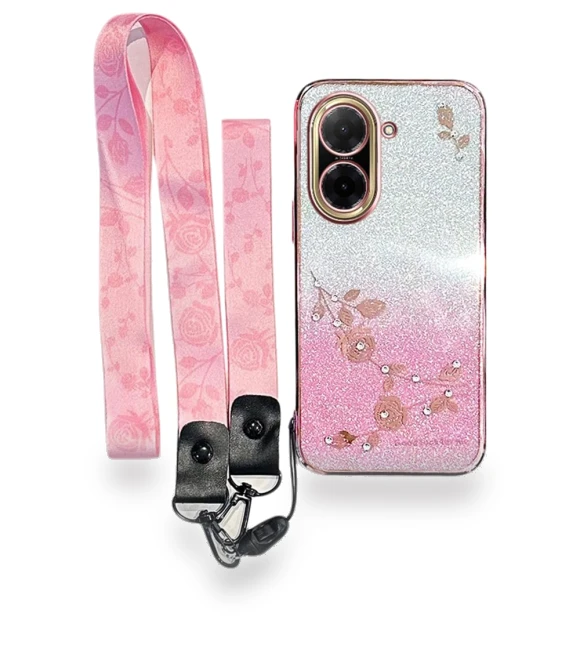 Flower Pattern TPU Gradient Phone Cover with Lanyards — Phone Accessories, Smartwatch 2025