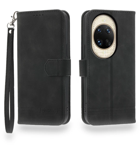 Lines Imprint Wallet Leather Phone Cover with Wrist Strap — Smartwatch Protectors, Smartwatch 2025