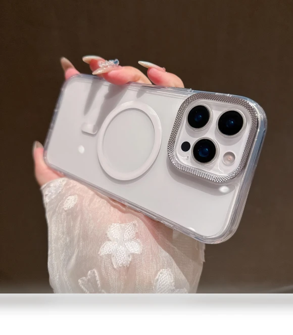 MagSafe Clear Phone Cover with Diamond Texture Lens Frame — Phone Accessories, Smartwatch 2025