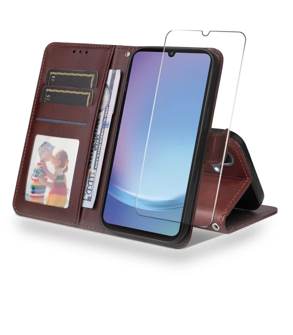 PU Leather Wallet Case with Phone Stand and Tempered Glass — Smartwatch Protectors, Smartwatch 2025