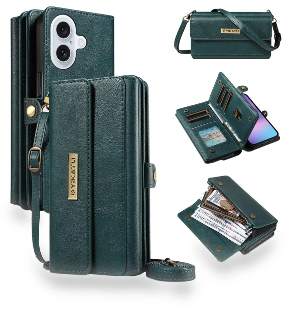Zipper Wallet Leather Phone Cover with Shoulder Strap — Flip Cases, YIKATU