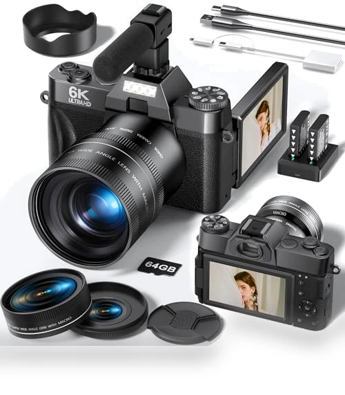 6K 64MP Digital Camera with WiFi & Microphone — Camcorder, FLATIC