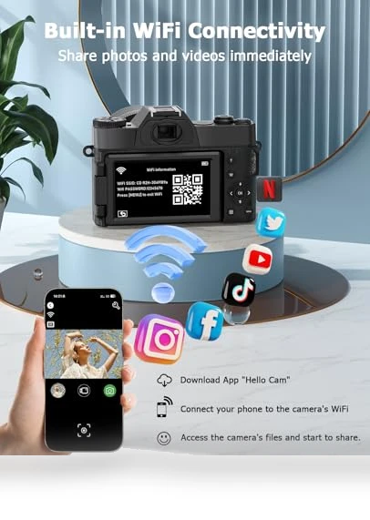 6K 64MP Digital Camera with WiFi & Microphone — Camcorder, FLATIC