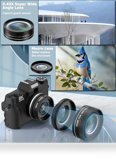 6K 64MP Digital Camera with WiFi & Microphone — Camcorder, FLATIC