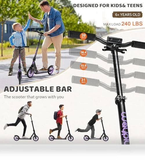Foldable Kick Scooter with Adjustable Handlebar — Push Scooters, WAYPLUS
