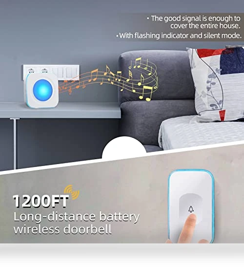 Wireless Doorbell with Flashing Light — Push Buttons, JSIEEM