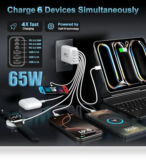 65W 6-Port USB C Wall Charger — Chargers, Shenzhen Xihuida Electronics Co., Ltd.