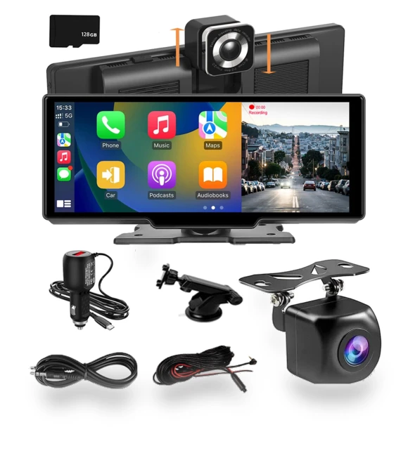 10.26-inch 4G IPS Touch Screen GPS Navigation Carplay Android AUTO Dual Lens Dash Cam Rearview Mirror — Navigation & GPS Accessories, Rustic Elegance House