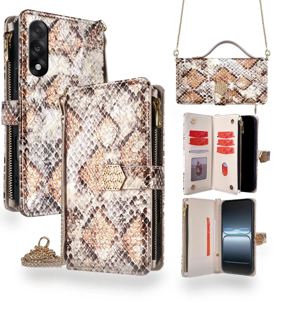 Snake Skin Texture PU Leather Wallet Phone Case with Shoulder Strap — Phone Accessories, Smartwatch 2025