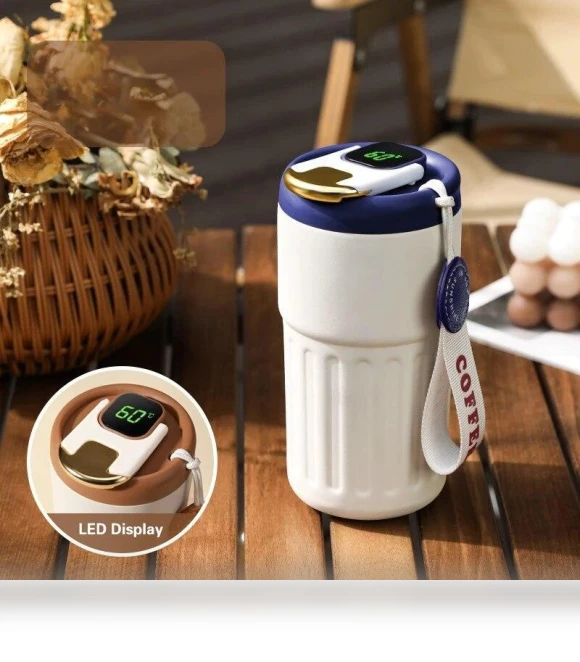 Elegant Insulated Mug with LED Display — Beverage Warmers