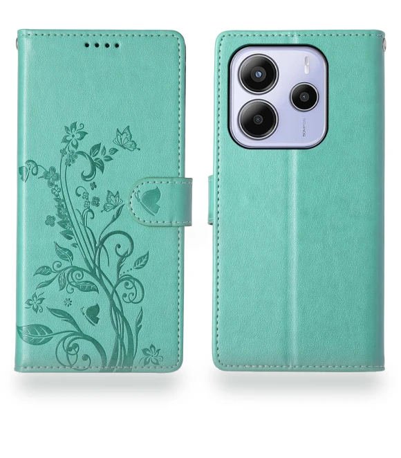 Wallet Case Butterfly Floral Imprint PU Leather Phone Cover with Wrist Strap — Basic Cases, Smartwatch 2025