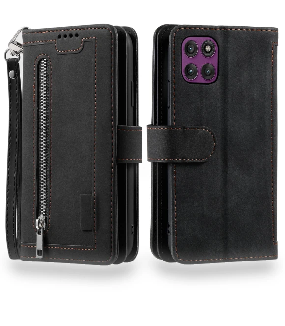 Zipper Wallet PU Leather Phone Cover with Wrist Strap — Basic Cases, Smartwatch 2025