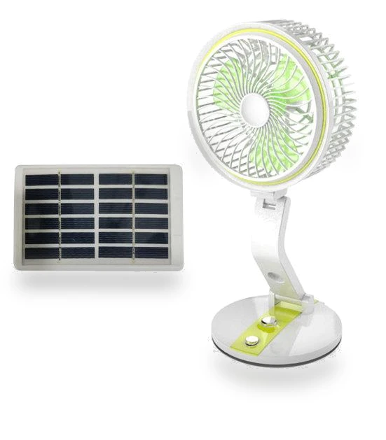 Solar-Powered Desk Fan with LED Light — Portable Cooling Solutions, Phone Needs