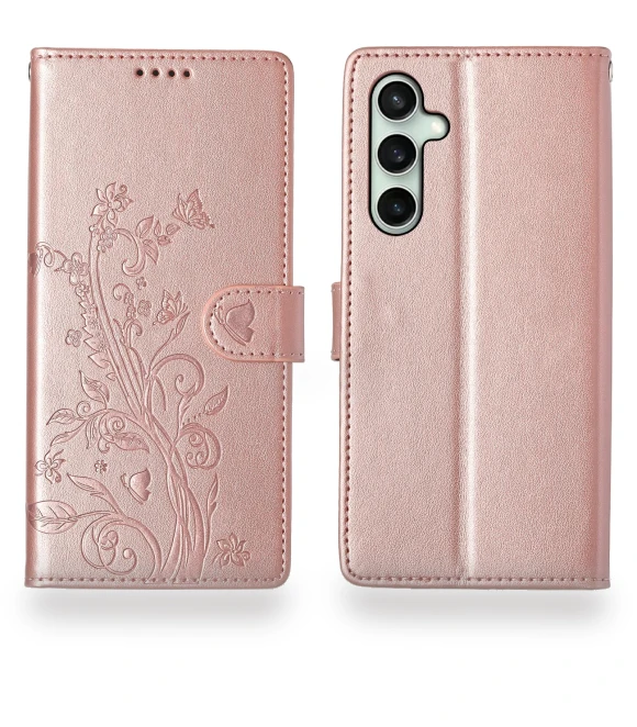 Wallet Case Butterfly Floral Imprint PU Leather Phone Cover with Wrist Strap — Bumpers, Smartwatch 2025