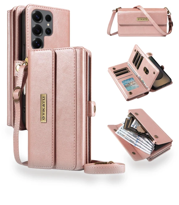 Zipper Wallet Leather Phone Cover with Shoulder Strap — Phone Accessories, YIKATU