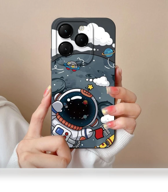 Astronaut Cartoon Pattern Shockproof Liquid Silicone Matte Phone Case — Basic Cases, New Style Case