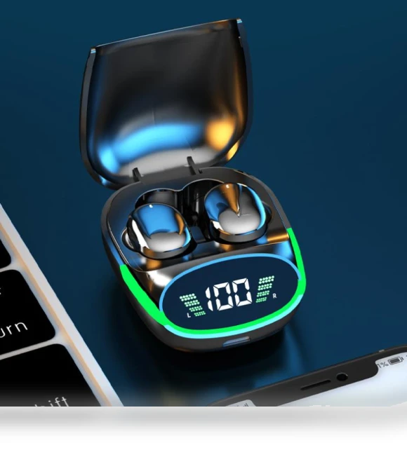 Bluetooth Earbuds with LED Light and Touch Control — In-Ear Headphones, QUEED