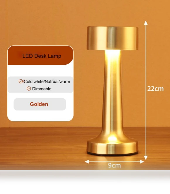Retro LED Rechargeable Touch Metal Desk Lamp — Desk, Binchi Lighting Appliances
