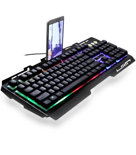 Robotic Metal Wired Keyboard with LED Backlight and Phone Stand — Gaming Keyboards, lanle