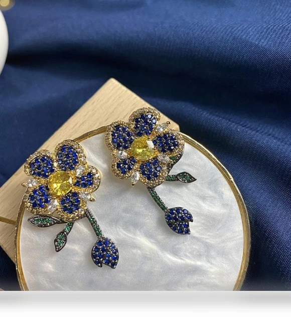 Silver 925 Needle Earrings with Colored Zirconia — Stud, ANENJERY Bijouterie