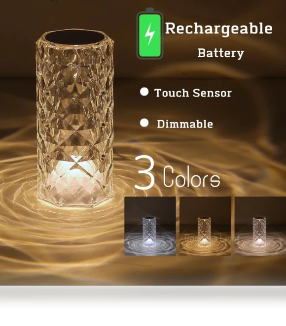 Round Crystal LED Table Lamp with Touch Remote Control — Desk & Table Lighting, Binchi Lighting Appliances