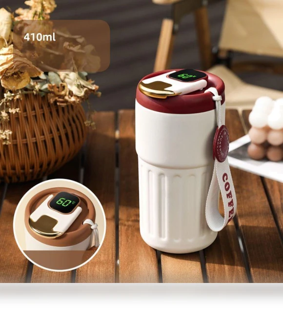 Smart LED Temperature Display Stainless Steel Coffee Mug — Beverage Warmers, Binchi Fitness