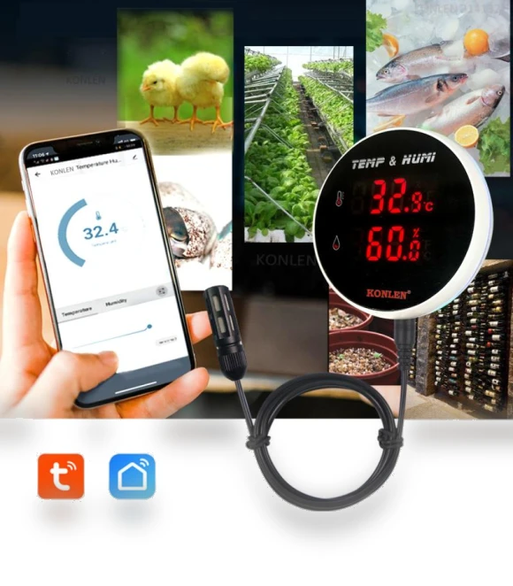 Temperature and Humidity Sensor with External Probe — Home Climate Control, Super Featured