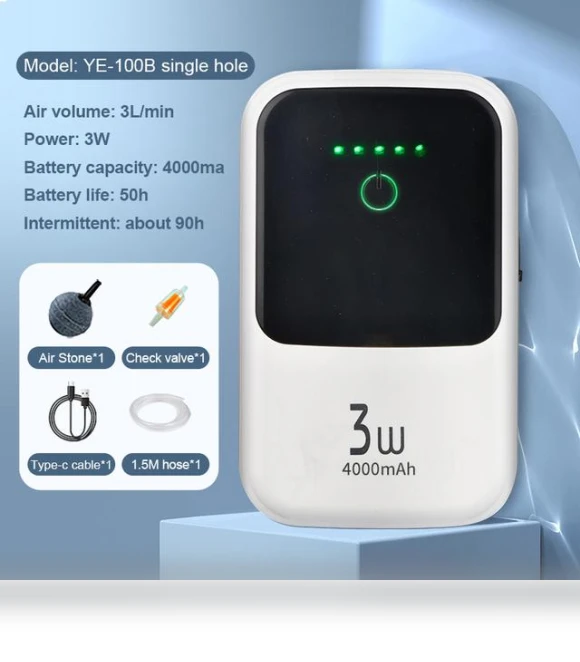Ultra-Quiet Aquarium Oxygen Pump with USB Charging — Air Pumps, SDS003