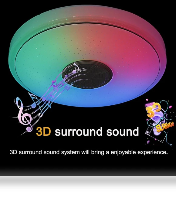 Modern LED Ceiling Light with RGB, Bluetooth App Remote Control, and Speaker — Overhead Lighting, Refreshing Home