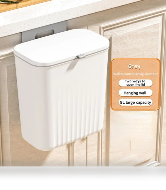 Wall-mounted trash bin 9L for kitchen cabinet storage — Waste Baskets, YC Direct