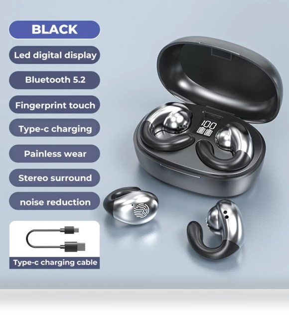 True Bone Conduction Bluetooth Earrings-Clip Earbuds — In-Ear Headphones, Junmaocun
