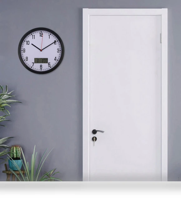 Classic Wall Clock with Date and Temperature — Desk & Shelf, Kitchen Accs
